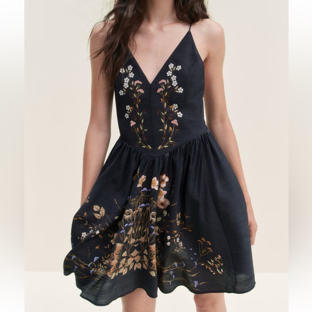 H&M Floral Skater Black Backless Dress